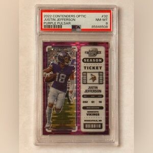 2022 Contenders Optic Justin Jefferson Purple Pulsar #32 PSA 8 Vikings